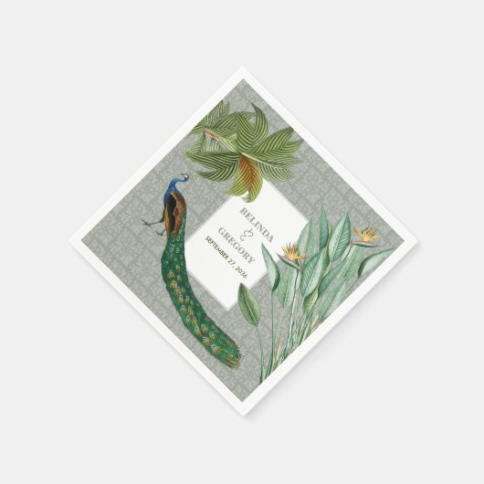  Peacock Feather Tropical Greenery Wedding Servet (Hoek)