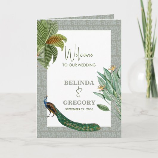 Peacock Feather Tropical Wedding Order of Service Programma (Voorkant)