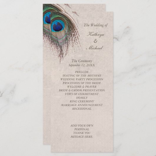 Peacock Feather Trouwprogramma Programmakaart (Voorkant / Achterkant)