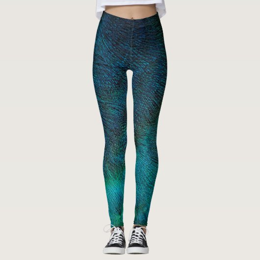 Peacock Feather Turquoise & Blue Leggings (Voorkant)