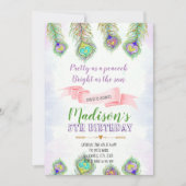 Peacock feather verjaardagsfeestje uitnodiging (Voorkant)