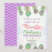 Peacock feather verjaardagsfeestje uitnodiging (Voorkant / Achterkant)