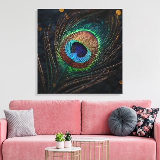 Peacock Feather Wall Art – Elegant Boho Nature Canvas Afdruk (Insitu (Woonkamer))