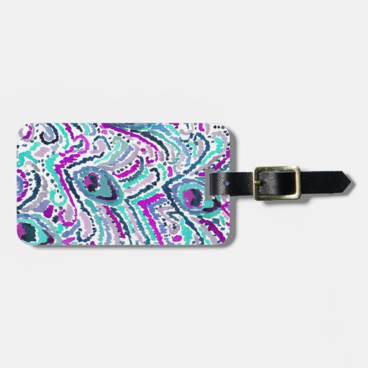 Peacock Feather Waterverf Boho Tribal Bagagelabel (Voorkant horizontaal)