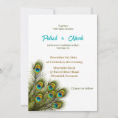 Peacock Feather waterverf bruiloft uitnodiging (Voorkant)