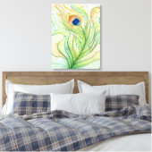 Peacock Feather Waterverf Schilderij Canvas Print (Insitu (Slaapkamer))