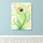 Peacock Feather Waterverf Schilderij Canvas Print (Insitu (Houten vloer))
