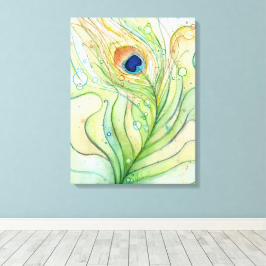 Peacock Feather Waterverf Schilderij Canvas Print (Insitu (Houten vloer))