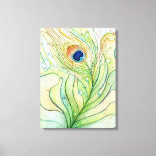 Peacock Feather Waterverf Schilderij Canvas Print (Voorkant)