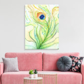 Peacock Feather Waterverf Schilderij Canvas Print (Insitu (Woonkamer))
