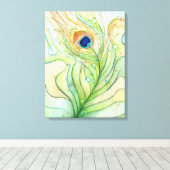 Peacock Feather Waterverf Schilderij Canvas Print (Insitu (Houten vloer))