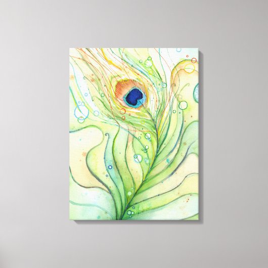Peacock Feather Waterverf Schilderij Canvas Print (Voorkant)