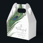 Peacock Feather | Weddenschap-forenset Bedankdoosjes<br><div class="desc">Een unieke Peacock-doezelreeks witte cadeaubondozen die speciaal op uw toekomstige trouwevenement zijn afgestemd. Er zijn je trouwgegevens op de voorkant en je unieke huwelijksgasten bedanken je bericht aan de achterkant.</div>