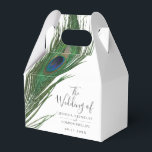 Peacock Feather | Weddenschap-forenset Bedankdoosjes<br><div class="desc">Een unieke Peacock-doezelreeks witte cadeaubondozen die speciaal op uw toekomstige trouwevenement zijn afgestemd. Er zijn je trouwgegevens op de voorkant en je unieke huwelijksgasten bedanken je bericht aan de achterkant.</div>