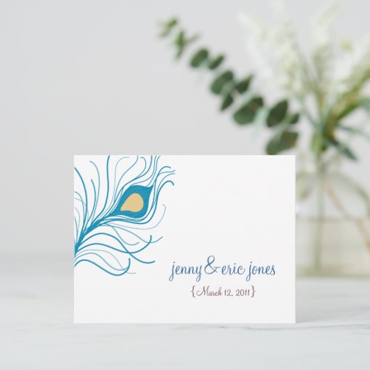 Peacock Feather Wedding Bedankt Briefkaart (Staand voorkant)