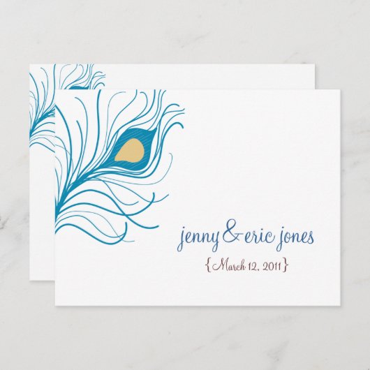 Peacock Feather Wedding Bedankt Briefkaart (Voorkant / Achterkant)