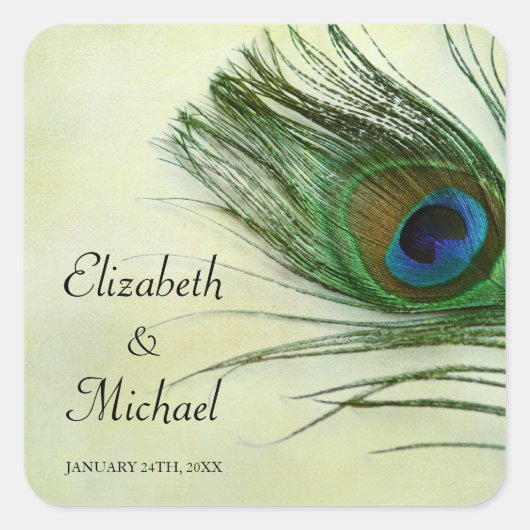 Peacock Feather Wedding Favor Label (Voorkant)