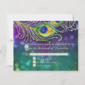 Peacock Feather Wedding Gold Glitter Jewelde RSVP (Voorkant)