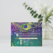 Peacock Feather Wedding Gold Glitter Jewelde RSVP (Staand voorkant)