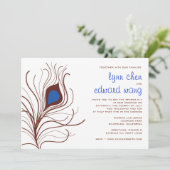 Peacock Feather Wedding Invitation - kobalt blauw Kaart (Staand voorkant)