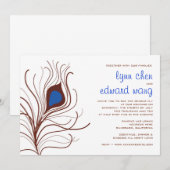 Peacock Feather Wedding Invitation - kobalt blauw Kaart (Voorkant / Achterkant)