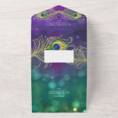 Peacock Feather Wedding Jeweled Feathers Bokeh All In One Uitnodiging (Buitenkant)