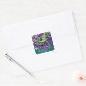 Peacock Feather Wedding Jeweled Feathers Bokeh Vierkante Sticker (Envelop)