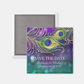 Peacock Feather Wedding Jeweled Save the Date Magneet (Voorkant / Achterkant)