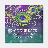 Peacock Feather Wedding Jeweled Save the Date Magneet (Voorkant)