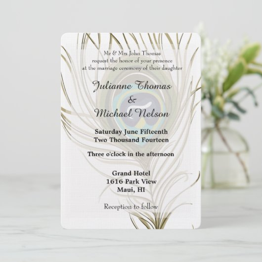 Peacock Feather Wedding Kaart (Staand voorkant)