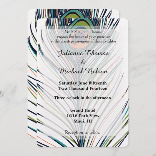 Peacock Feather Wedding Kaart (Voorkant / Achterkant)