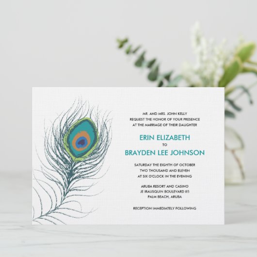 Peacock Feather Wedding Kaart (Staand voorkant)