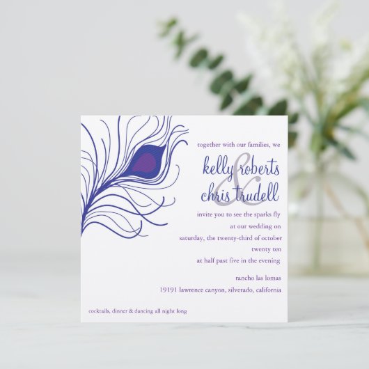 Peacock Feather Wedding Kaart (Staand voorkant)