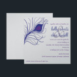 Peacock Feather Wedding Kaart<br><div class="desc">vierkant uitnodigen kaart met een pauw-veer-illustratie. donkerblauw met paars accent.</div>
