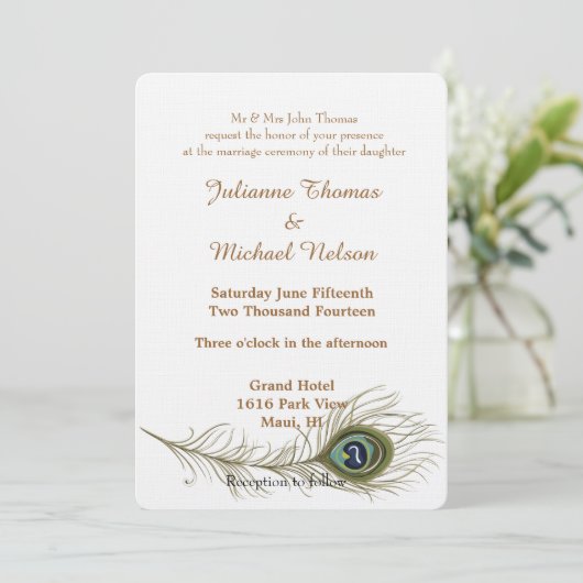 Peacock Feather Wedding Kaart (Staand voorkant)