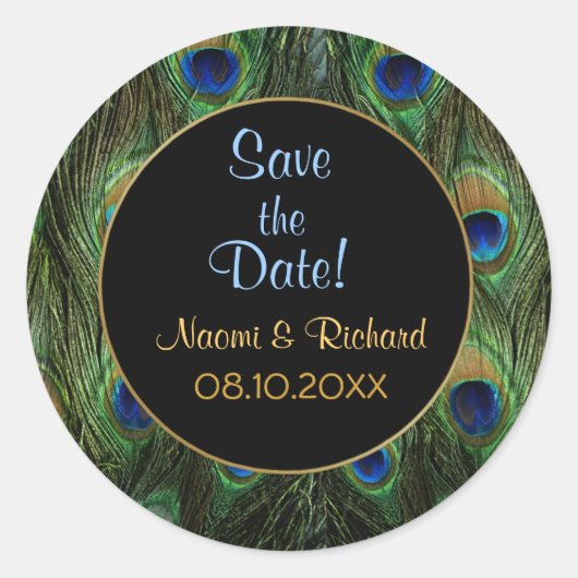 Peacock Feather Wedding Seal - Aanpassen Ronde Sticker (Voorkant)