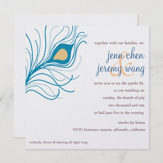 Peacock Feather Wedding-uitnodiging Kaart (Voorkant / Achterkant)