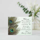 Peacock Feather Wedding Welcome Bag Note Briefkaart (Staand voorkant)