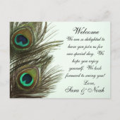 Peacock Feather Wedding Welcome Bag Note Briefkaart (Voorkant)