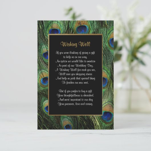 Peacock Feather Wedding - Wishing Well Informatiekaartje (Staand voorkant)