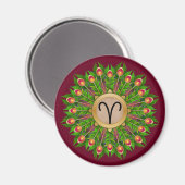 Peacock Feather Wreath Zodiab Sign Aries Magneet (Voorkant / Achterkant)