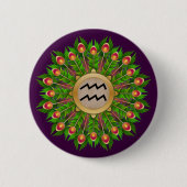 Peacock Feather Wreath Zodiac Sign Aquarius Ronde Button 5,7 Cm (Voorkant)