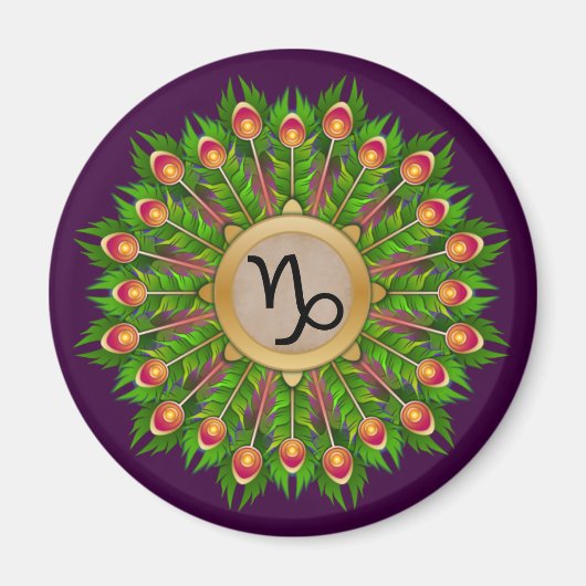 Peacock Feather Wreath Zodiac Sign Capricorn Magneet (Voorkant)