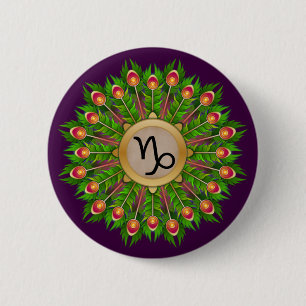 Peacock Feather Wreath Zodiac Sign Capricorn Ronde Button 5,7 Cm