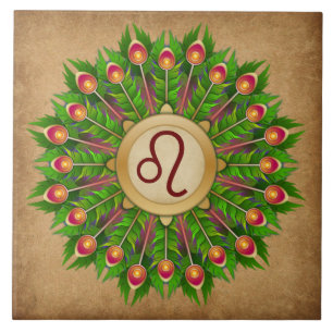 Peacock Feather Wreath Zodiac Sign Leo Tegeltje