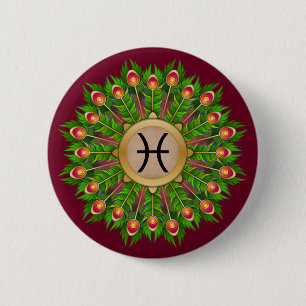 Peacock Feather Wreath Zodiac Sign Pisces Ronde Button 5,7 Cm