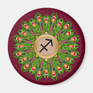 Peacock Feather Wreath Zodiac Sign Sagittarius Magneet