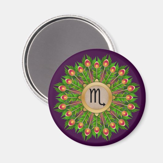 Peacock Feather Wreath Zodiac Sign Scorpio Magneet (Voorkant / Achterkant)