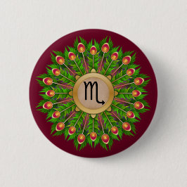 Peacock Feather Wreath Zodiac Sign Scorpio Ronde Button 5,7 Cm