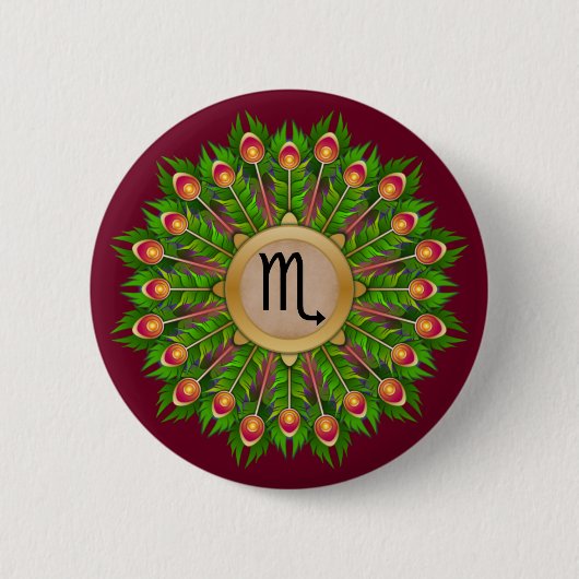 Peacock Feather Wreath Zodiac Sign Scorpio Ronde Button 5,7 Cm (Voorkant)